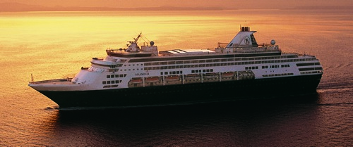 ms Maasdam at sea with Sunset